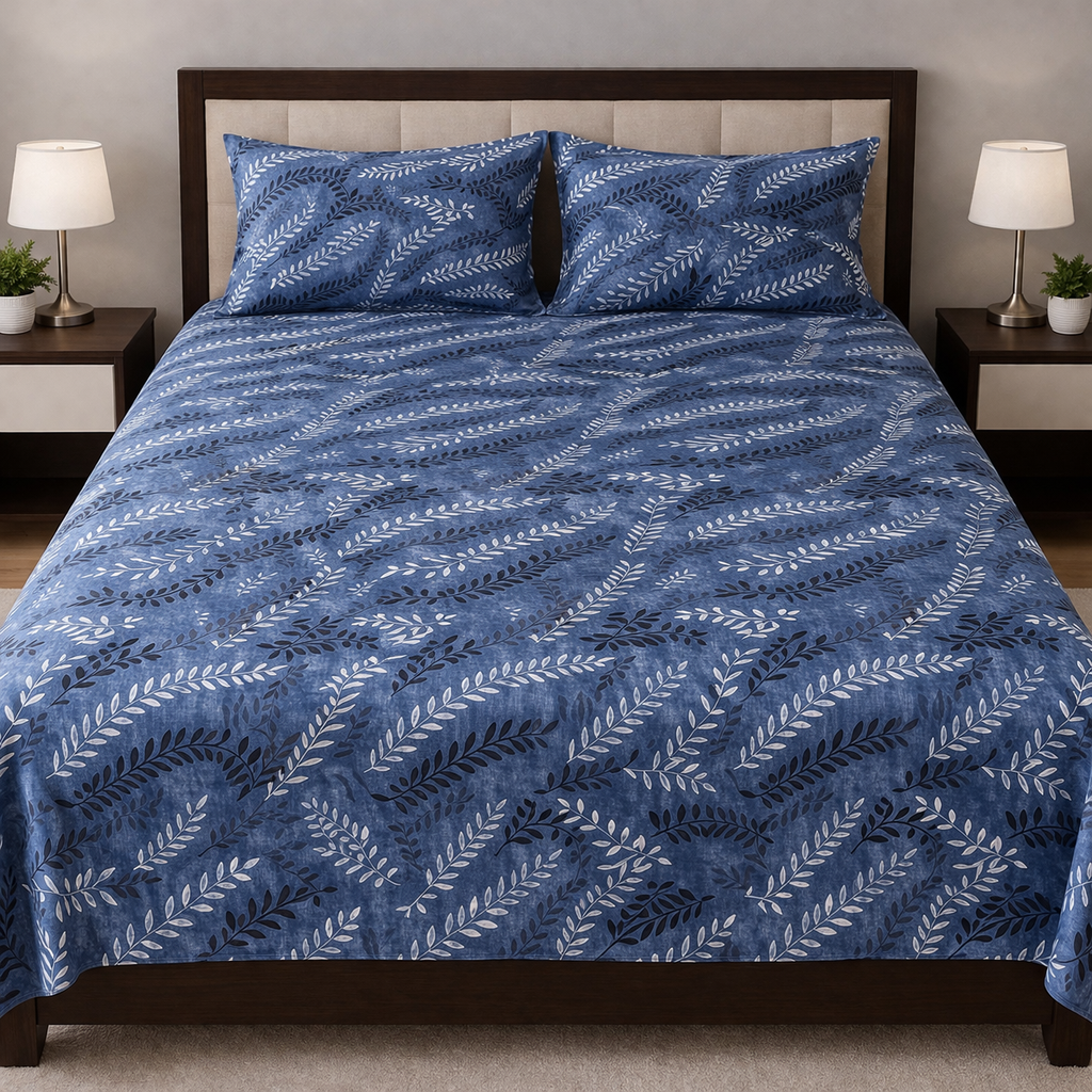 Premium Polycotton Double Bedsheet with 2 Pillow Covers (90x90 Inches, Lightweight 80 GSM, Soft & Durable) | 2