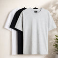 Pack of 3 Men’s Cotton T-Shirts | 135 GSM | White, Melange Grey & Black | Soft Summer Comfort | Regular Fit (Copy)